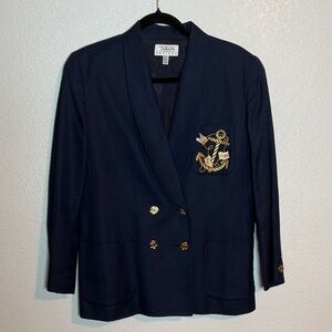 Vintage Talbots Navy Gold Anchor Buttons & Anchor Embroidered Blazer Size 12 P
